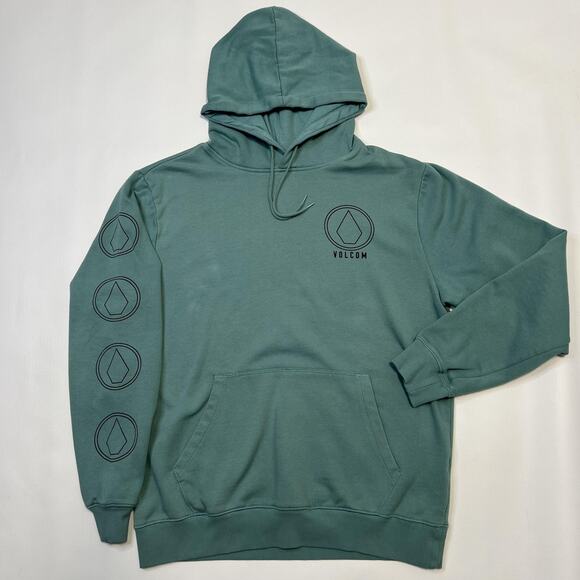 Volcom Hoodie Mens Large Green Pullover Sweatshirt Stone Logo Skate Streetwear - Picture 1 of 6